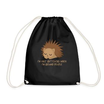 Hedgehog - Antisocial - Introvert - Funny - Sarcasm - Drawstring Bag - black - Front