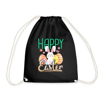 Happy easter gift easter bunny easter eggs cartoon - Drawstring Bag - black - Front