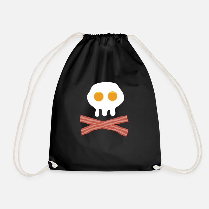 Skull of egg and bacon - Drawstring Bag - black