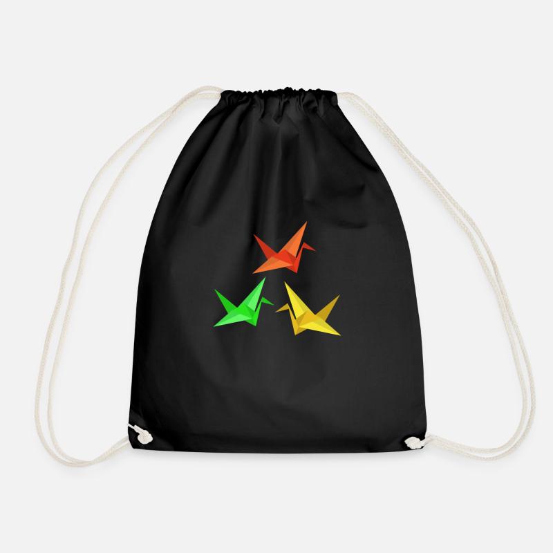 Japanese origami paper crane - Drawstring Bag - black