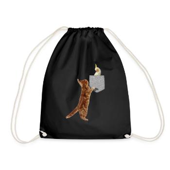Chat atteignant l'oiseau cockatiel en faux imprimé - Sac de sport léger - noir - Devant