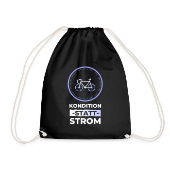 Kondition statt Strom witziges Fahrradmotiv - Turnbeutel - Schwarz - Vorne