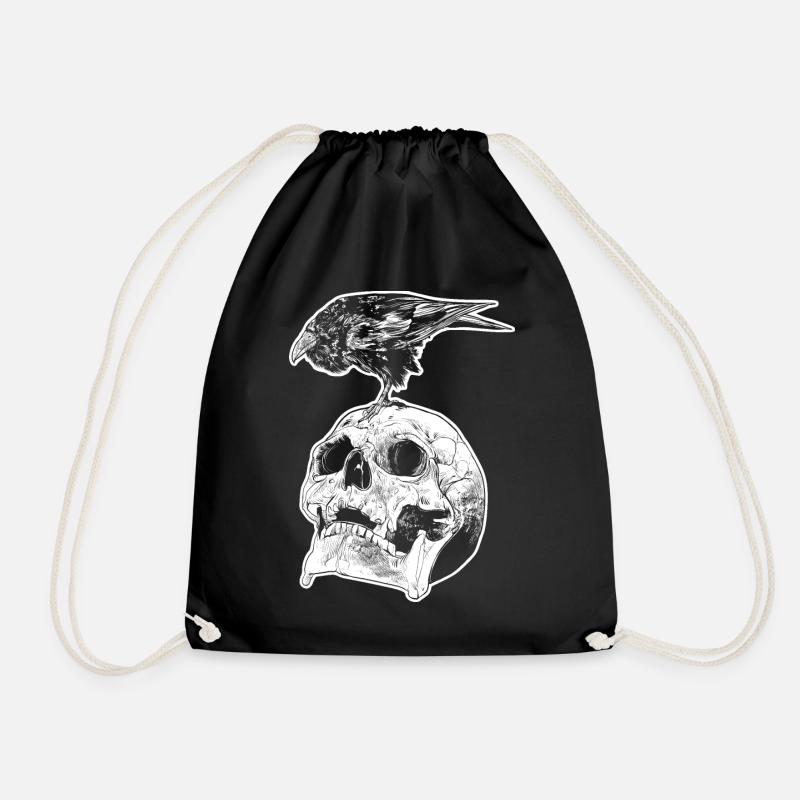 Rabe Schädel Totenkopf Gothic Düster - Turnbeutel - Schwarz