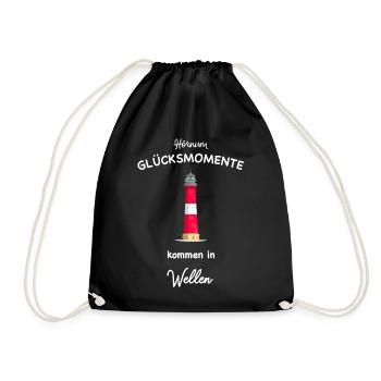 Sylt, Hörnum, Surfer, Kiter, Segler, Wassersport - Turnbeutel - Schwarz - Vorne