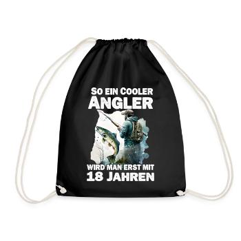 Angler 18 Geburtstag Angeln 18 Jahre Spruch - Turnbeutel - Schwarz - Vorne