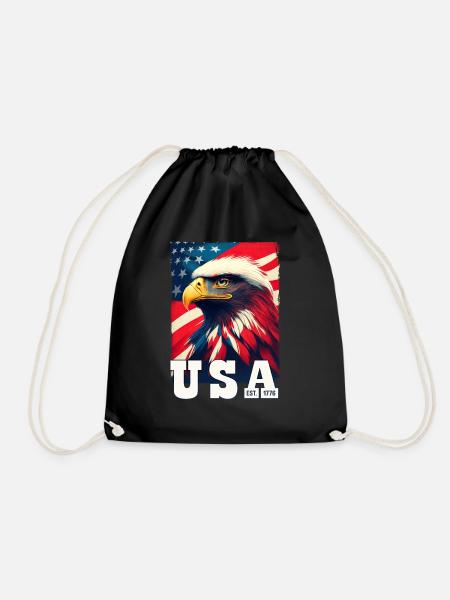 Proud Patriot Eagle: USA Flag and Stars & Stripes - Drawstring Bag - black