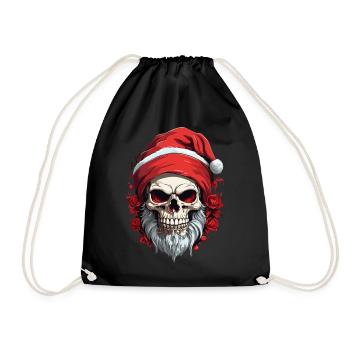 Festlicher Schädel-Weihnachtsmann - Turnbeutel - Schwarz - Vorne