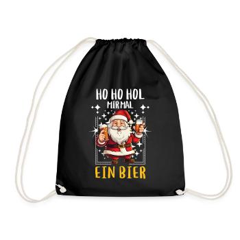 Weihnachtsmann Bier Saufen Alkohol Weihnachten - Turnbeutel - Schwarz - Vorne