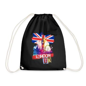 London England Stadt Skyline Big Ben Bunt Splash - Turnbeutel - Schwarz - Vorne