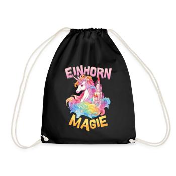 Einhorn Magie Regenbogen Schloss Bunt Fantasie - Turnbeutel - Schwarz - Vorne