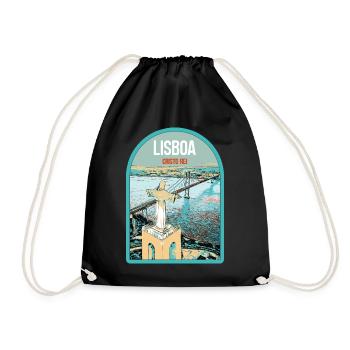Christ the King Lisbon: View of the 25th of April Bridge over the Tagus River - Drawstring Bag - black - Front