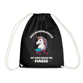 Einhorn Rollschuhlaufen - Turnbeutel - Schwarz - Vorne