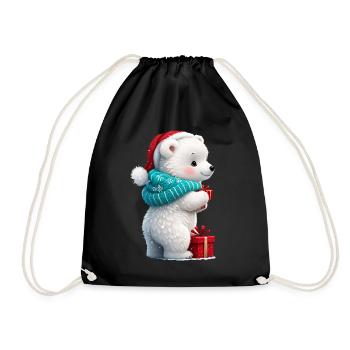 Petit ours mignon avec chapeau de Noël et cadeau. - Sac de sport léger - noir - Devant
