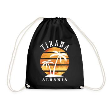 Tirana Tirane Albania Summer Palm Trees Beach Sea - Drawstring Bag - black - Front