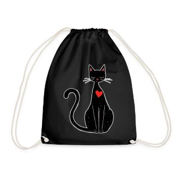 Chat noir avec cœur – Magique et minimaliste - Sac de sport léger - noir - Devant