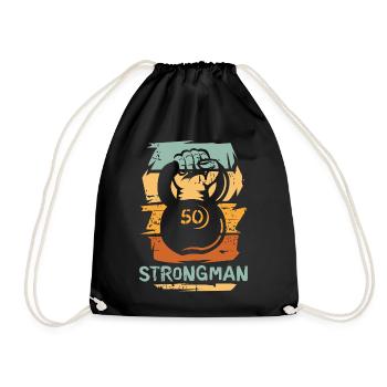 vintage strongman kettlebell - Weight Training, Fitness - Drawstring Bag - black - Front