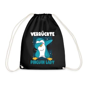 Crazy Penguin Lady Funny Sayings Irony Fun - Drawstring Bag - black - Front