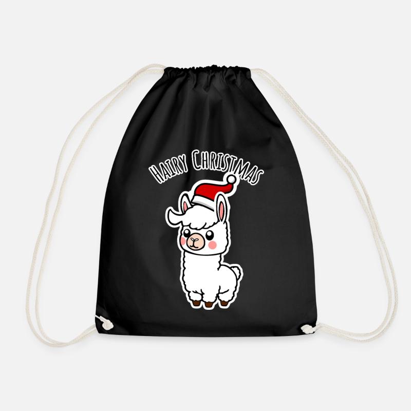 Cute alpaca with pointed hat for the holidays - Drawstring Bag - black