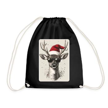 Reindeer Deer Antlers Reindeer Vintage Christmas - Drawstring Bag - black - Front