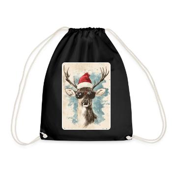 Reindeer Deer Antlers Reindeer Vintage Christmas - Drawstring Bag - black - Front