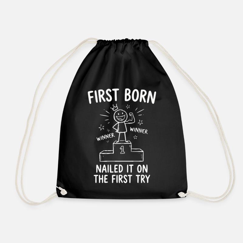 irst Born Nailed It On First Try Funny Sibling - Turnbeutel - Schwarz