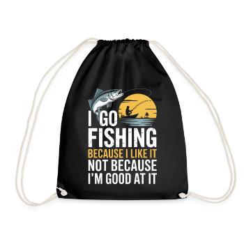 I Go Fishing Sunset Quote Tee - Drawstring Bag - black - Front