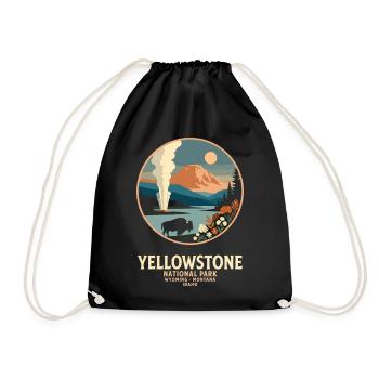 Yellowstone Geyser Landschaft Emblem - Turnbeutel - Schwarz - Vorne