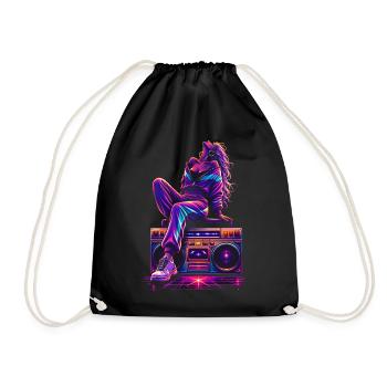 Casual woman on the boombox in 80s style - Drawstring Bag - black - Front