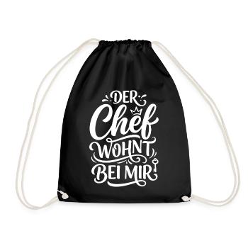 Der Chef wohnt bei mir - Lustiges Ehemann Design - Turnbeutel - Schwarz - Vorne