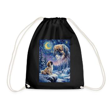 Howling to the Moon Meme Dog Pekingese - Drawstring Bag - black - Front