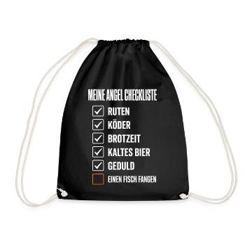 Meine Angel Checkliste Lustiges Angler Motiv mit - Turnbeutel - Schwarz - Vorne