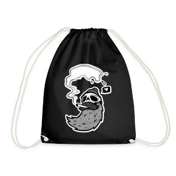 Surfer Skull – Skull with Wave & Heart - Drawstring Bag - black - Front