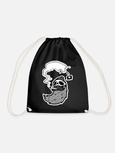 Surfer Skull – Skull with Wave & Heart - Drawstring Bag - black
