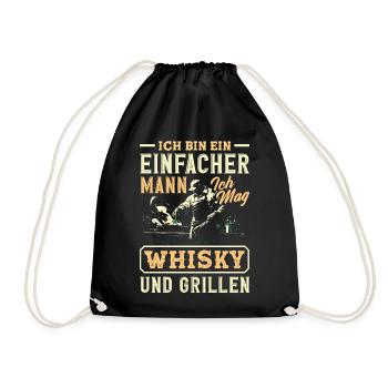 Grillmeister Geschenk Fleisch Wurst & Bier - Turnbeutel - Schwarz - Vorne