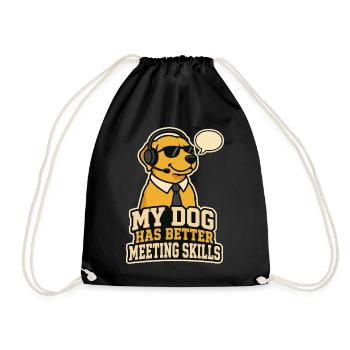 Hund mit Headset – lustiger Meeting Spruch - Turnbeutel - Schwarz - Vorne