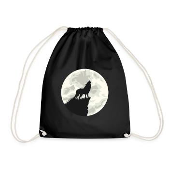 Heulen mit Wölfen / Wolf vor Mond - Turnbeutel - Schwarz - Vorne