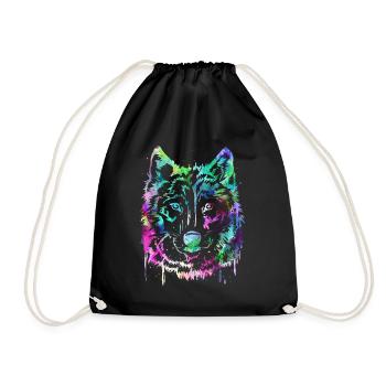 Wolf - Drawstring Bag - black - Front