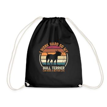 Work Hard - Retro Bull Terrier - Drawstring Bag - black - Front