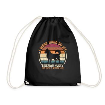 Work Hard - Retro Siberian Husky - Drawstring Bag - black - Front
