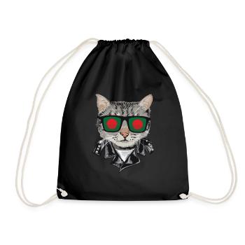 Cat Bangladesh Flag Sunglasses - Drawstring Bag - black - Front