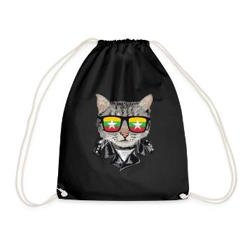Cat sunglasses with Myanmar flag - Drawstring Bag - black - Front