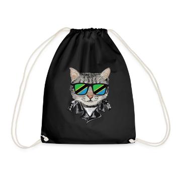 Katze Tansania Flagge Sonnenbrille - Turnbeutel - Schwarz - Vorne