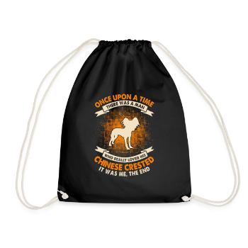 Once - Chinese Crested - Drawstring Bag - black - Front