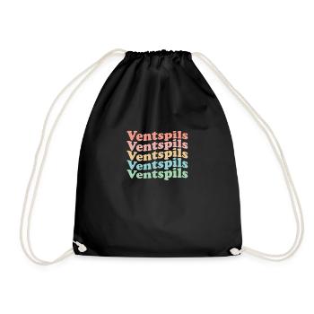 Vintage 70er Hippie Latvia Stadt - Retro Ventspils - Turnbeutel - Schwarz - Vorne