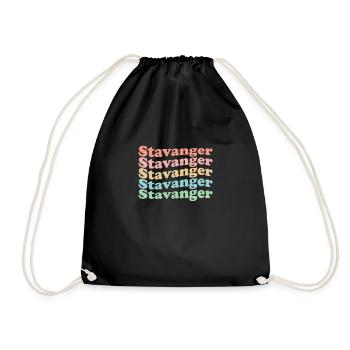 Vintage 70s hippie Norway town - retro Stavanger - Drawstring Bag - black - Front