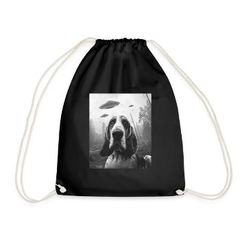 Dog - Alien Selfie Basset Hound UFO - Drawstring Bag - black - Front