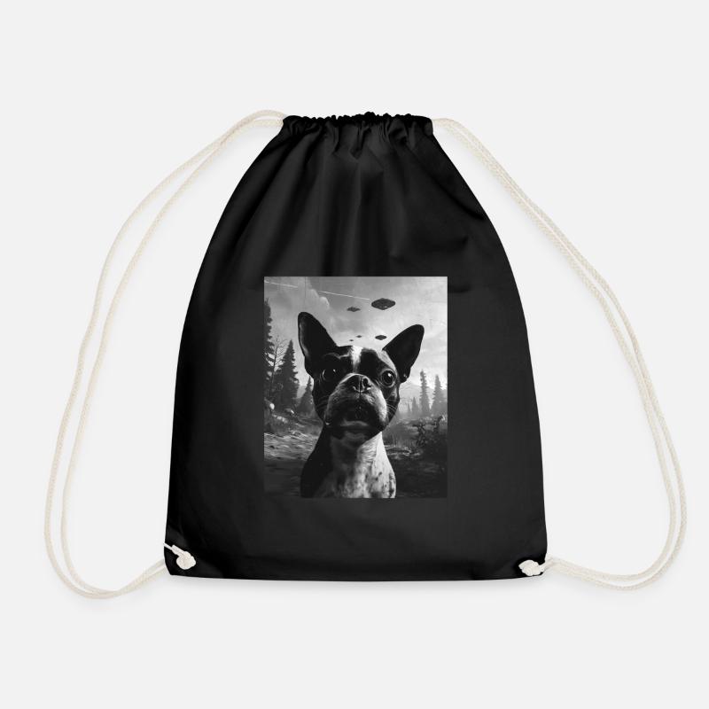 aliHund - Alien Selfie Boston Terrier UFO - Turnbeutel - Schwarz
