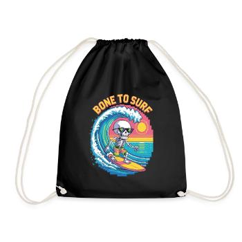 Bone to Surf – Retro Skeleton Rider - Turnbeutel - Schwarz - Vorne