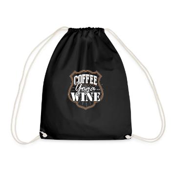 Kaffee Yoga und Wein Geschenk - Turnbeutel - Schwarz - Vorne