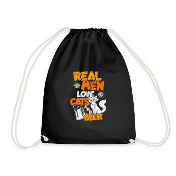 Cat beer alcohol beer drink gift - Drawstring Bag - black - Front